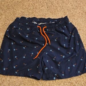Navy Blue Palm Tree Print Men's Shorts